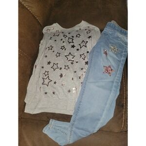Justice gold star top and sparkle star‎ jeans size 10